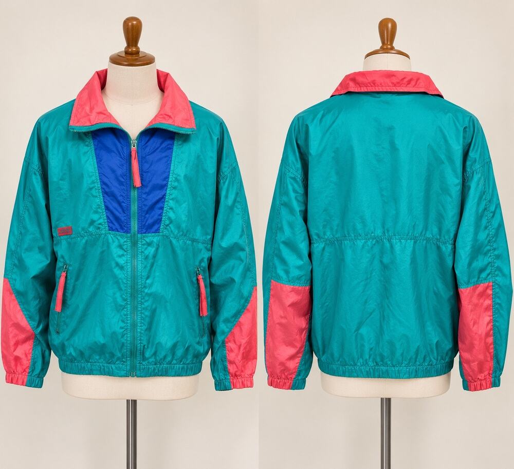 Vintage Columbia Windbreaker Women's M Teal Pink Blue Colorblock 90s